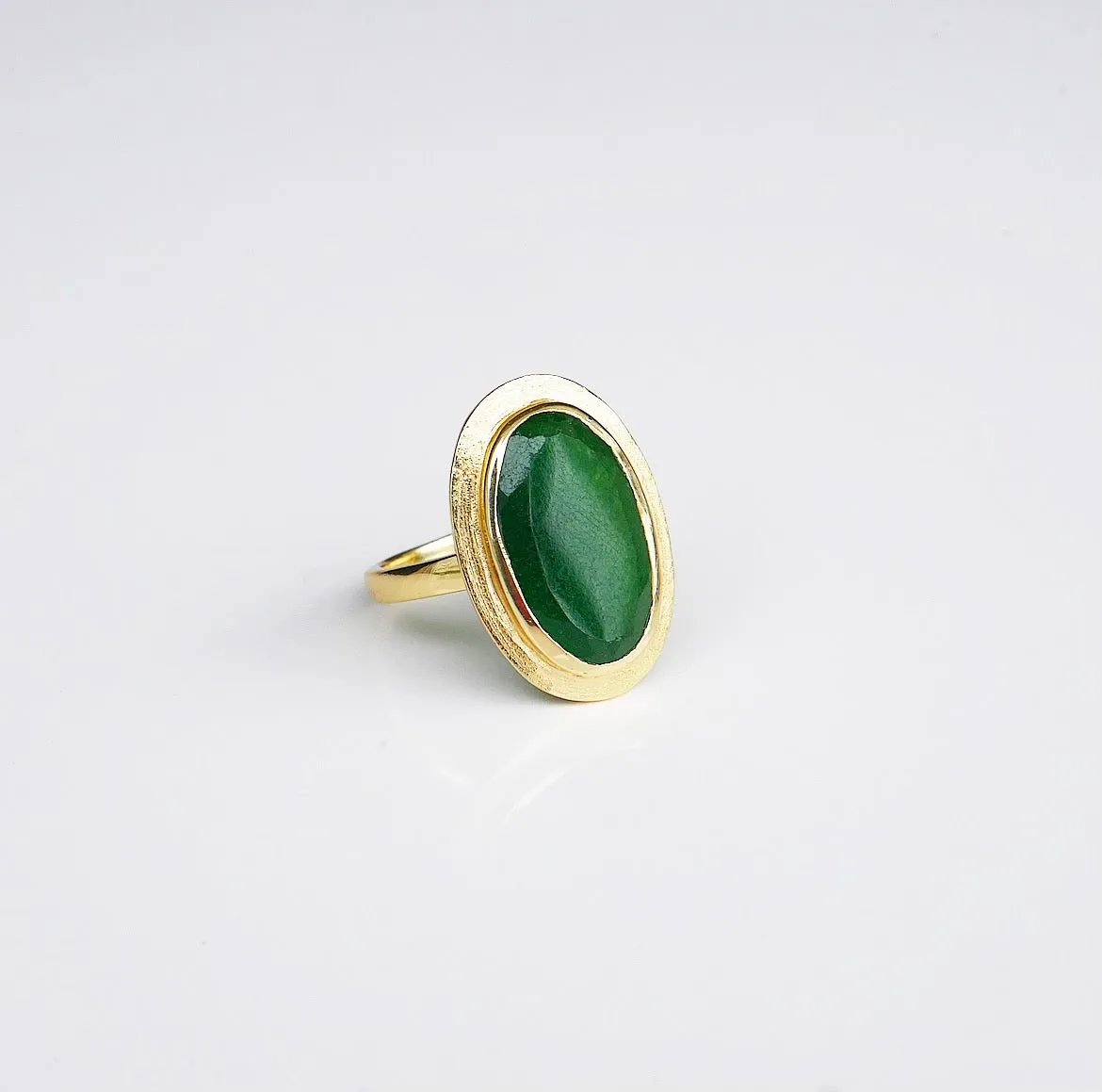 Green Onyx Gold Ring, 925 Sterling Silver,  18k Gold Plated Natural Onyx Gemstone Oval Vintage Style Ring