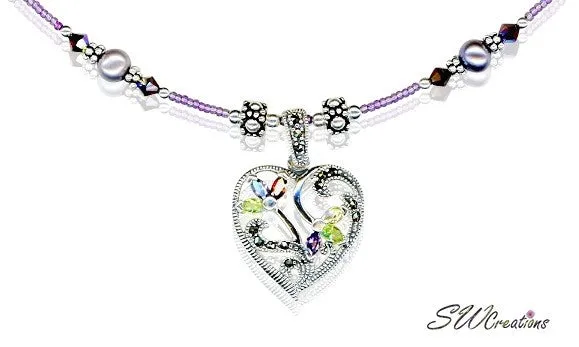 Handmade Siam Purple Marcasite Heart Necklace