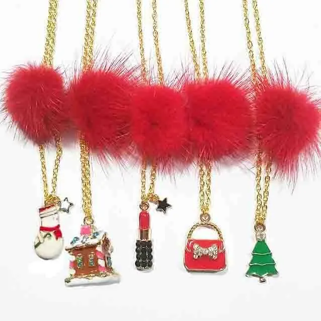 Heart Me Red Fur Pom Necklaces