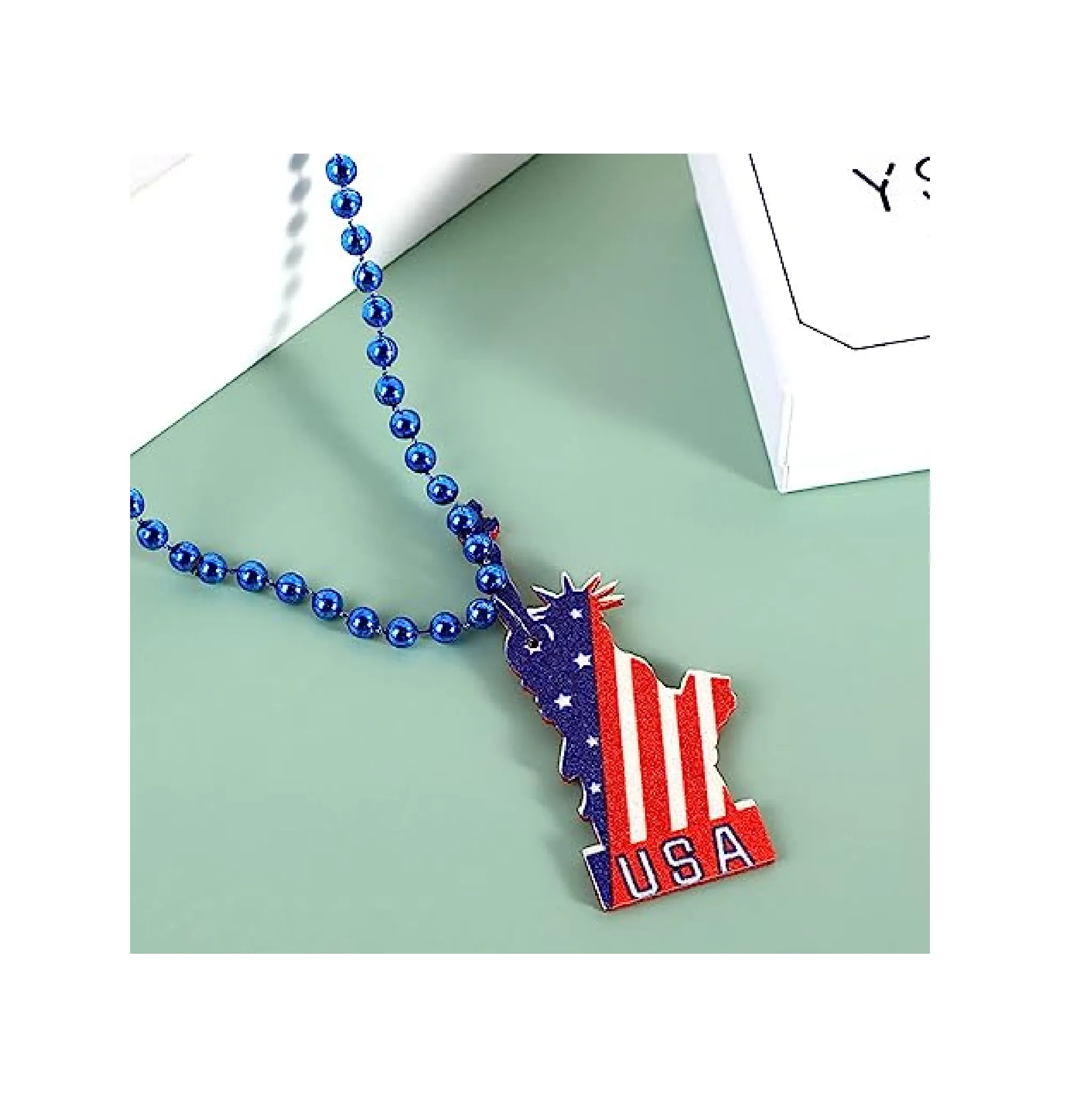 Independence Day Necklace 4th of July Metallic Beads Red Bule Silver Patriotic Star Bead Necklaces for 4th of July Independence Day Patriotic Parade Carnival Decoration