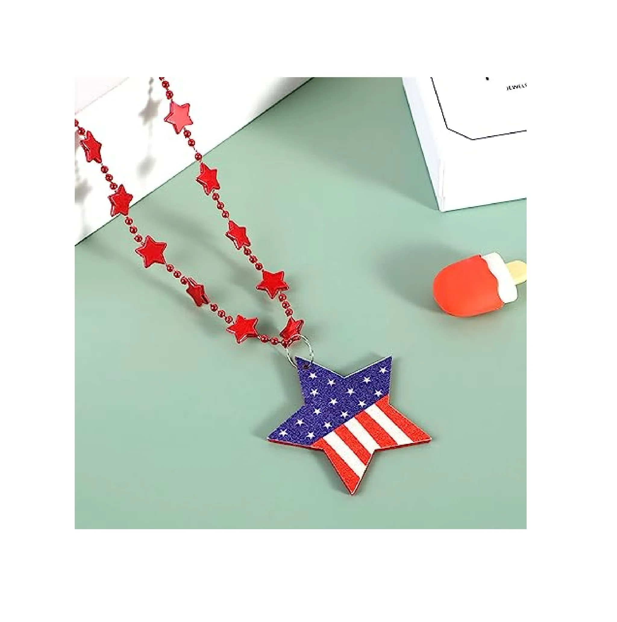 Independence Day Necklace 4th of July Metallic Beads Red Bule Silver Patriotic Star Bead Necklaces for 4th of July Independence Day Patriotic Parade Carnival Decoration