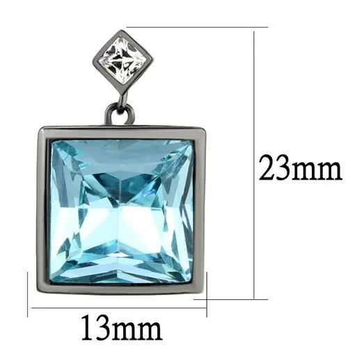 IP Light Black (IP Gun) Stainless Steel Earrings with Top Grade Crystal in Sea Blue for Women Sea Blue Stone Color Style TK2788