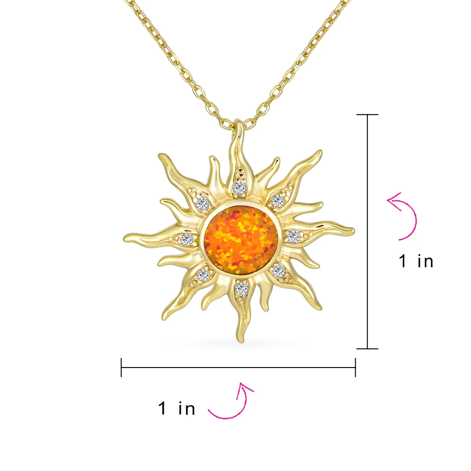 Irradiance CZ Accents Orange Fire Opal Pendant Necklace Gold Plated Silver