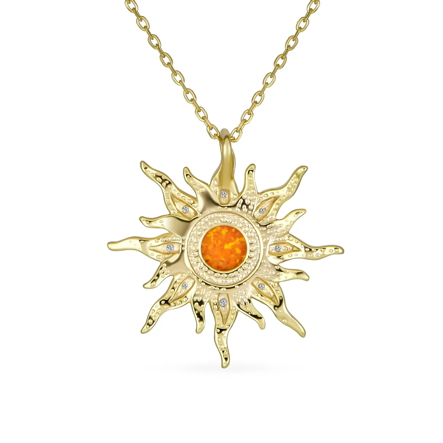 Irradiance CZ Accents Orange Fire Opal Pendant Necklace Gold Plated Silver