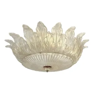 Italian Leaf Decor Pearl White and Gold Murano Glass Flush Mount Chandelier 1980