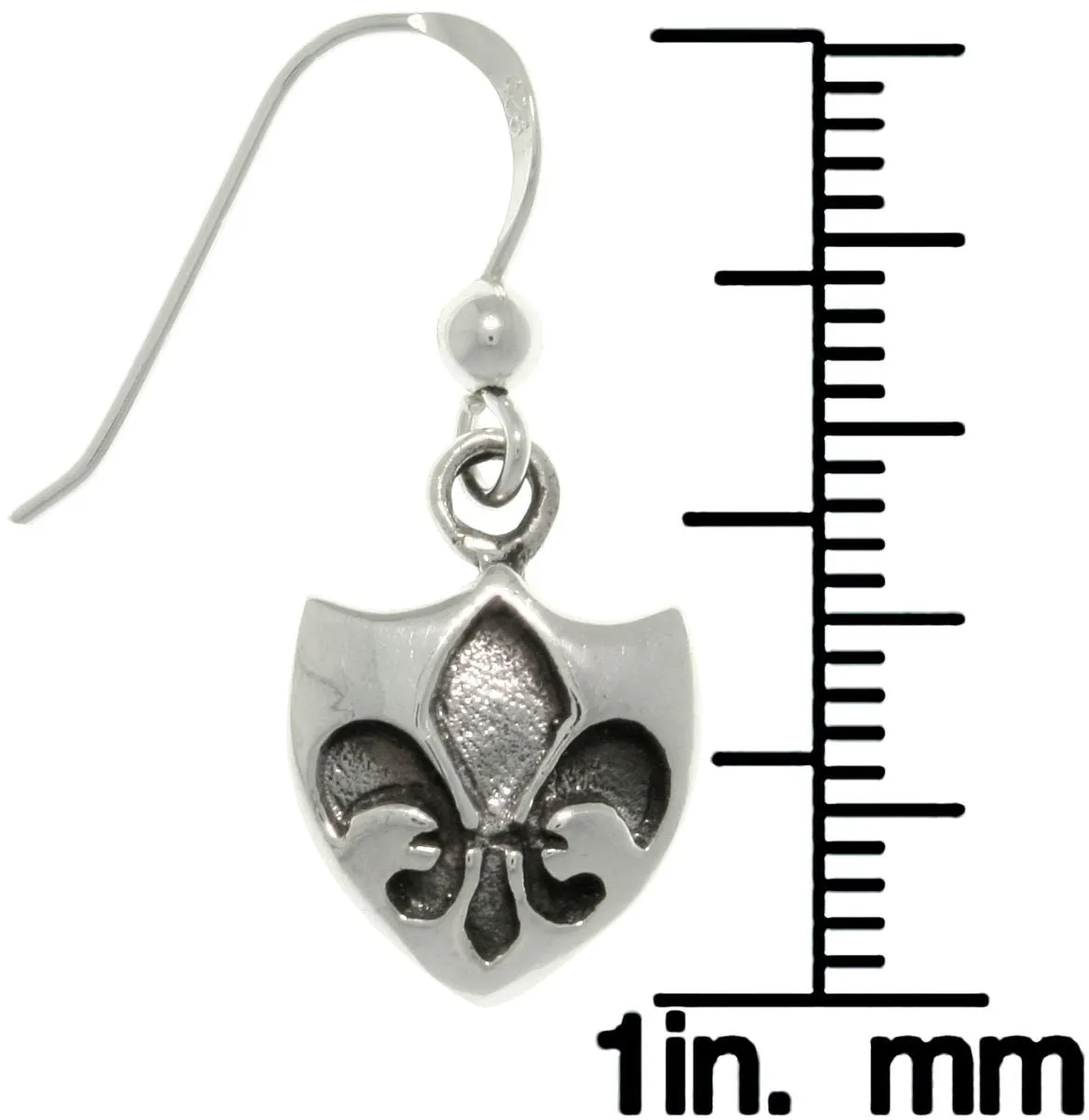 Jewelry Trends Sterling Silver Fleur De Lis Shield Dangle Earrings