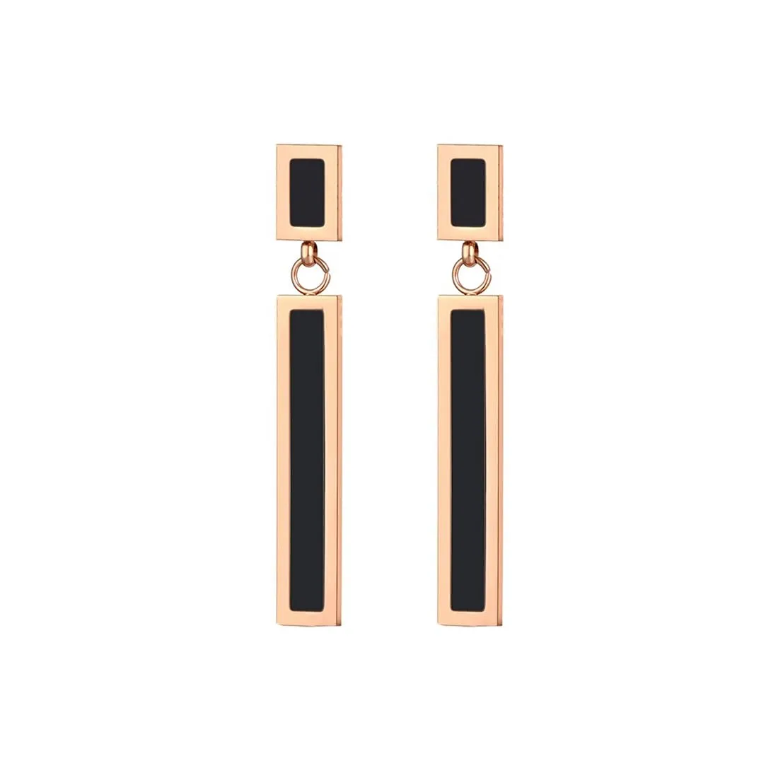 Kairangi Long Earrings for Women Western Rose Gold Plated Stainless Steel Black Square Drop Danglers Earrings For Women and Girls