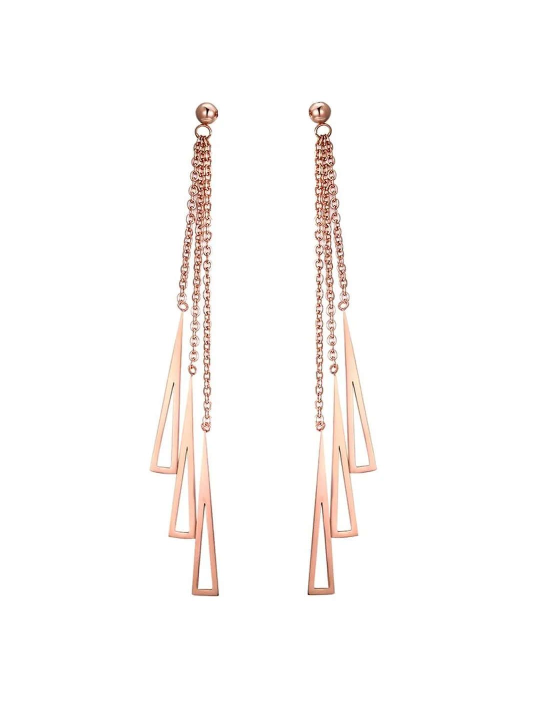 Kairangi Long Earrings for Women Western Rose Gold Plated Stainless Steel Geometric Long Chain Danglers Earrings For Women and Girls