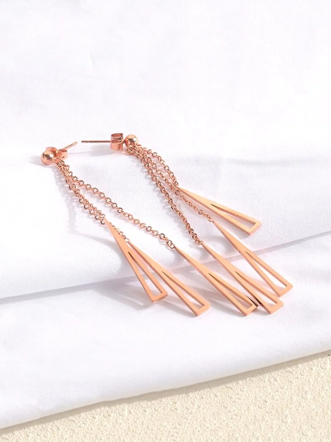 Kairangi Long Earrings for Women Western Rose Gold Plated Stainless Steel Geometric Long Chain Danglers Earrings For Women and Girls