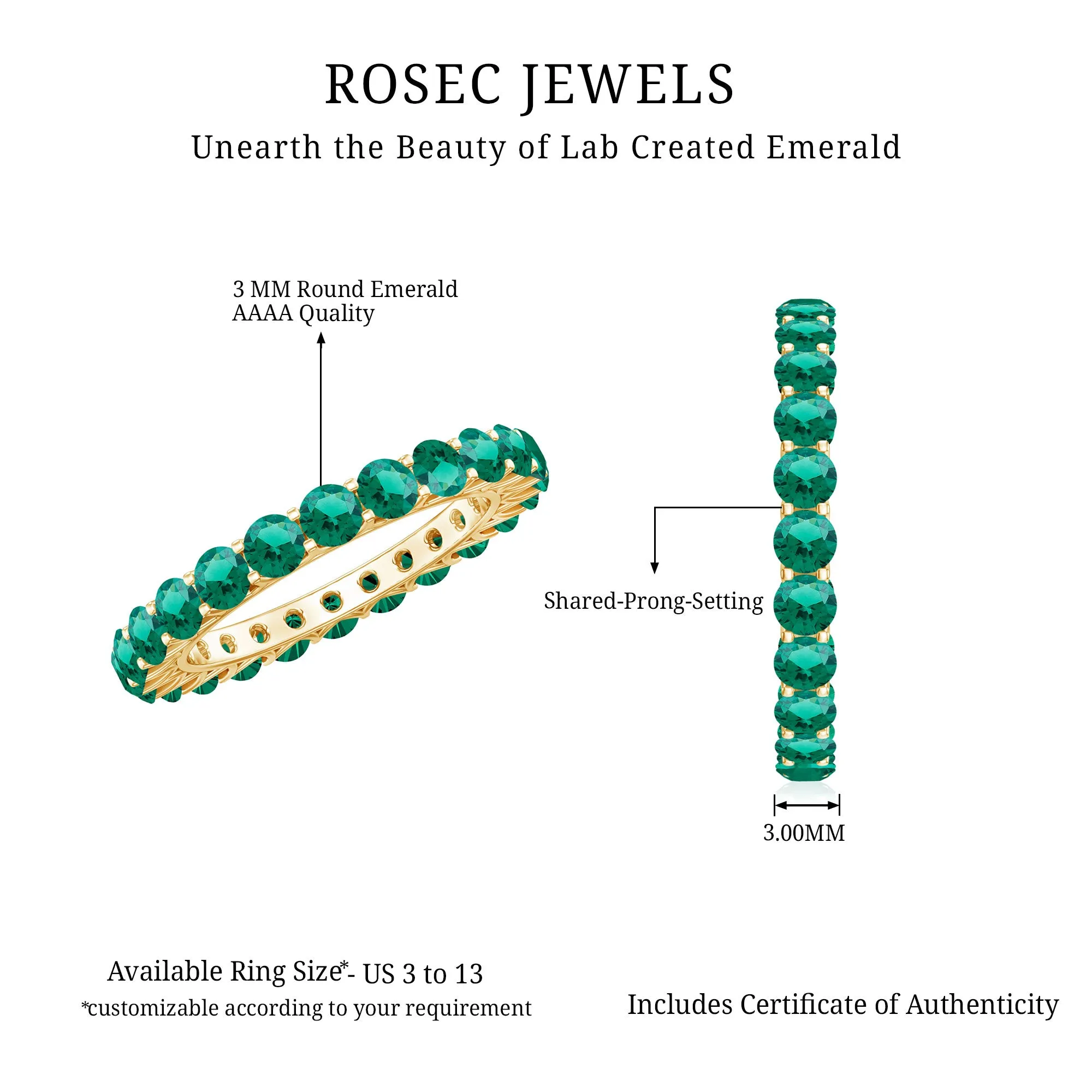 Lab Grown Emerald Simple Eternity Band Ring