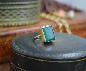 Large Green Onyx and Vermeil Ring