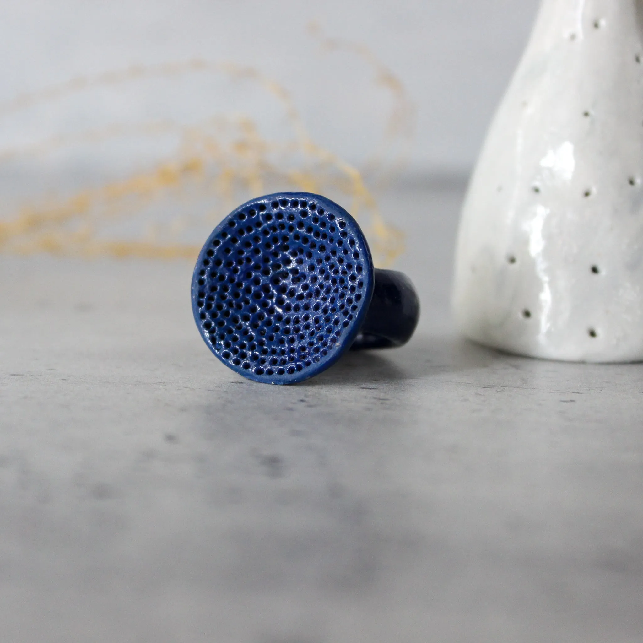 Large Round Coral Porcelain Rings Green Blue