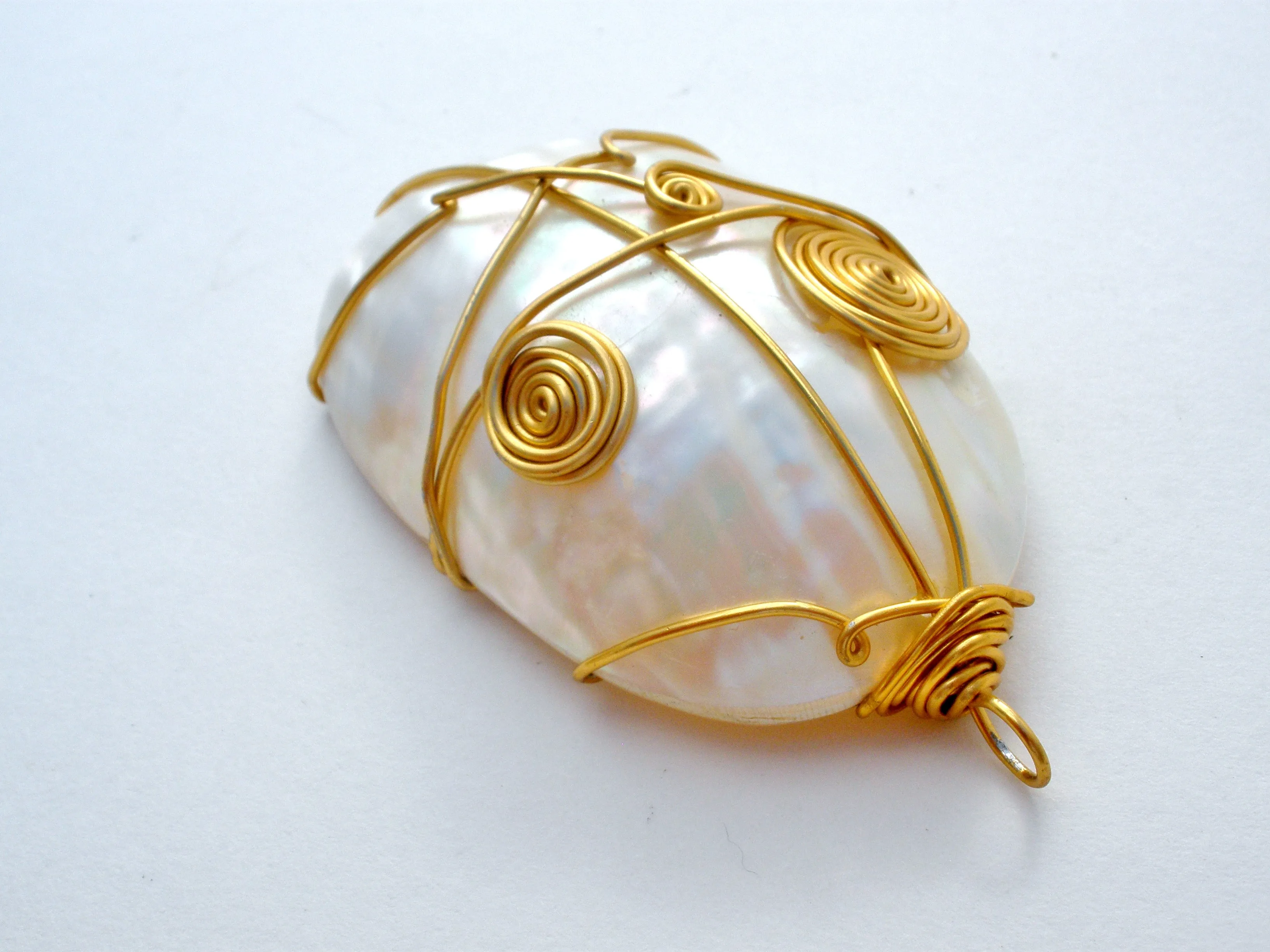 Large Wire Work Mother of Pearl Pendant