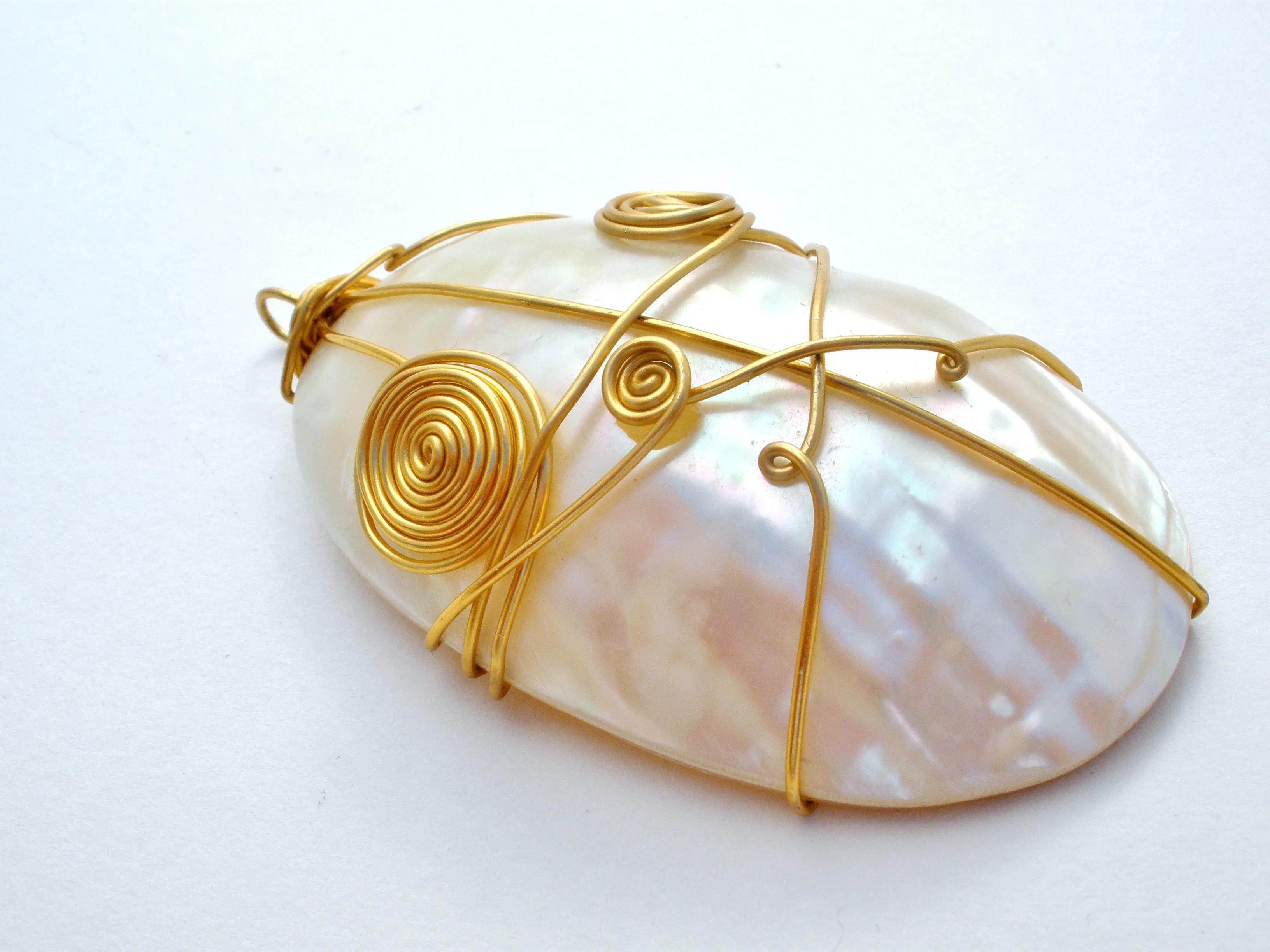 Large Wire Work Mother of Pearl Pendant