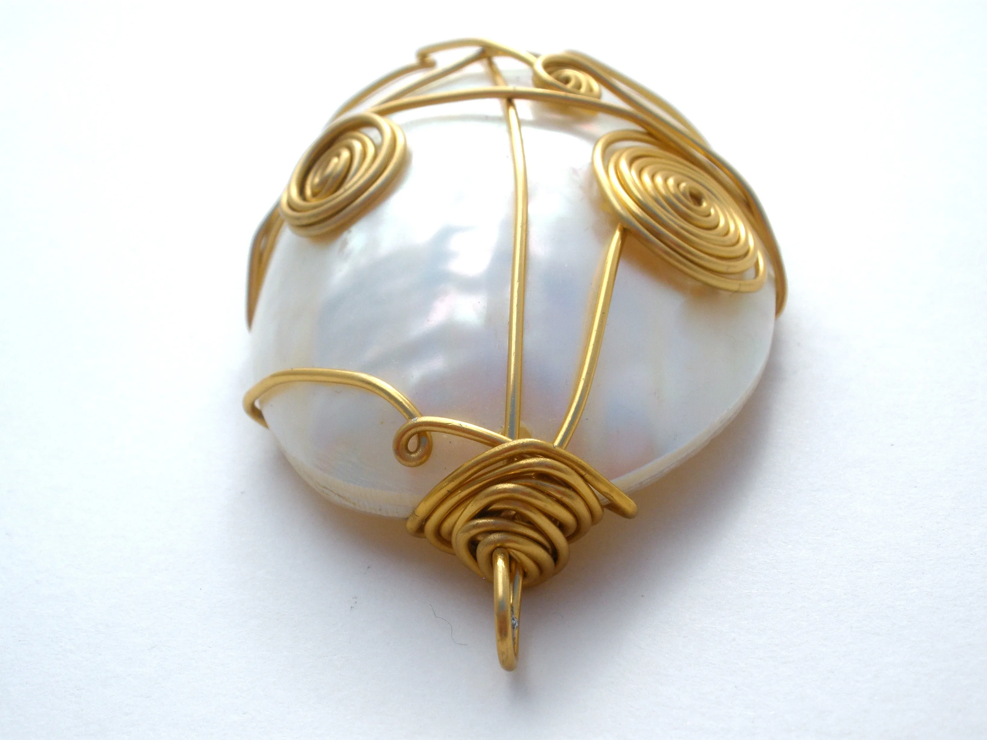 Large Wire Work Mother of Pearl Pendant