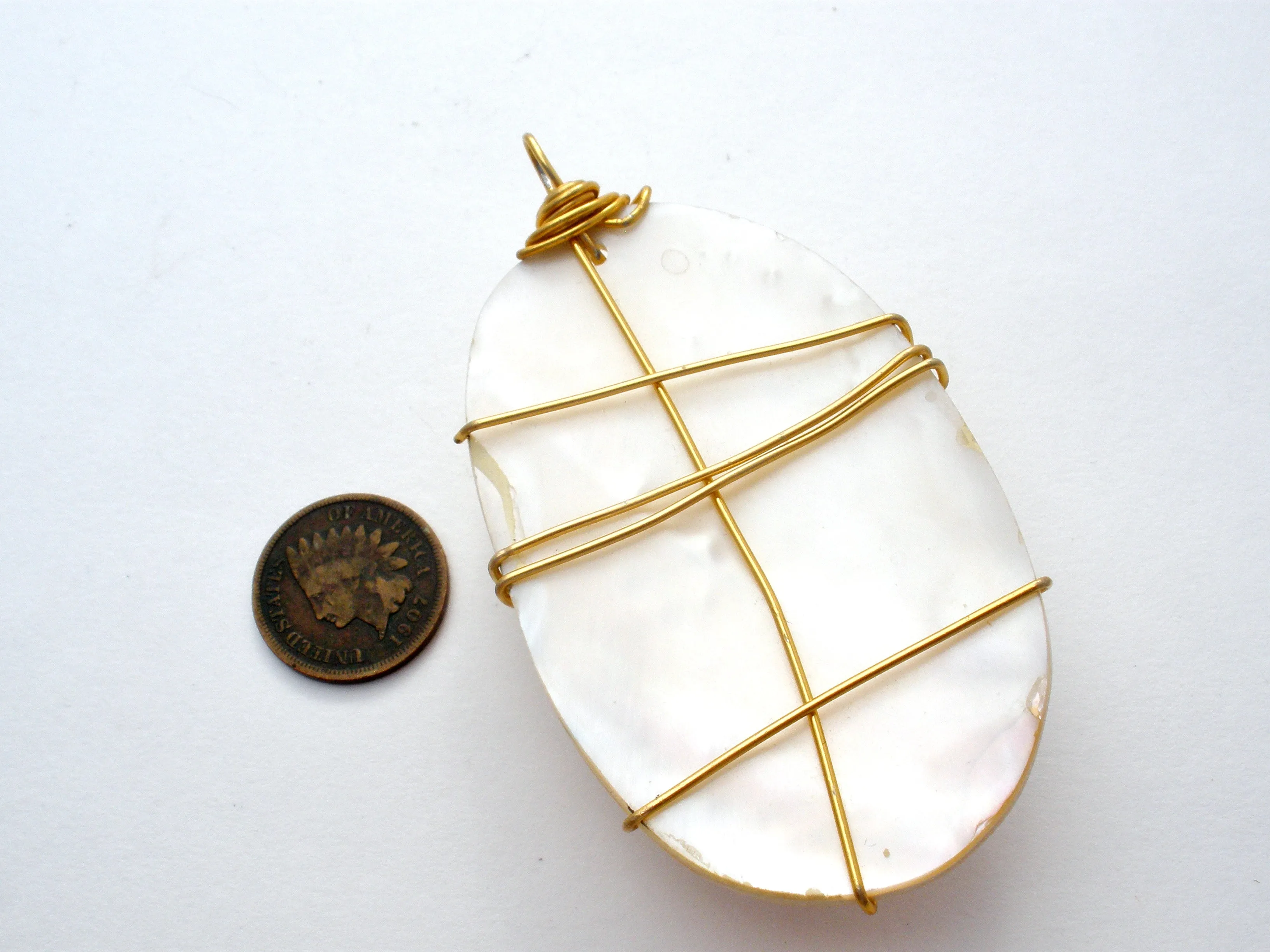 Large Wire Work Mother of Pearl Pendant