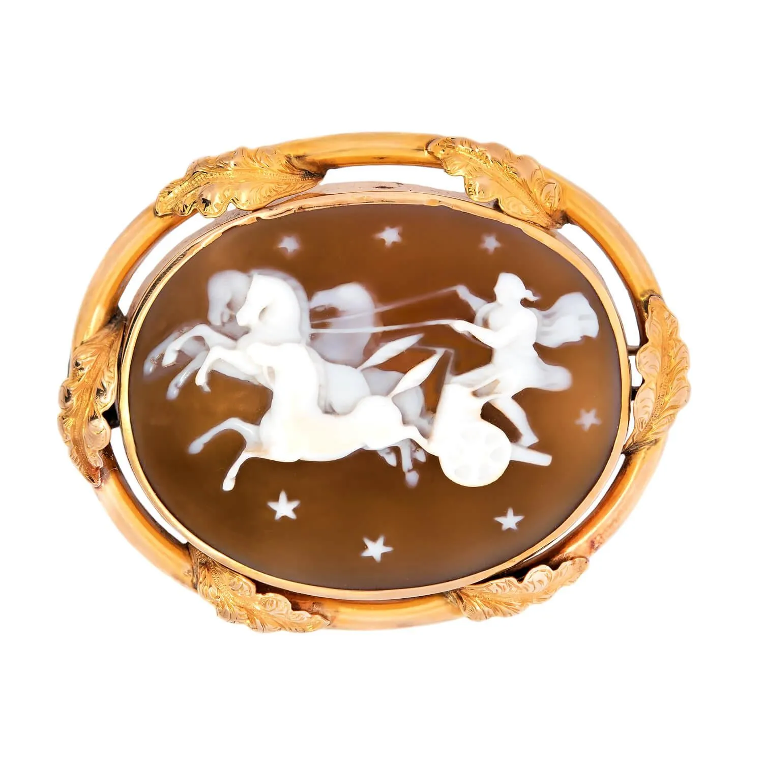 Late Victorian 14k Cameo Chariot Motif Pin