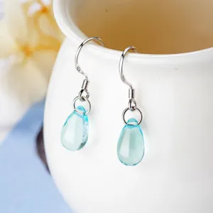 Light Blue Drop Earrings - Small Blue Teardrop Earrings - Bright Blue Tear Drop Earrings - Drop Earrings Glass Teardrop Earrings Dangle