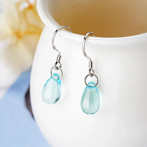 Light Blue Drop Earrings - Small Blue Teardrop Earrings - Bright Blue Tear Drop Earrings - Drop Earrings Glass Teardrop Earrings Dangle