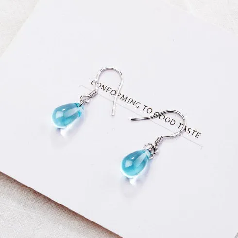 Light Blue Drop Earrings - Small Blue Teardrop Earrings - Bright Blue Tear Drop Earrings - Drop Earrings Glass Teardrop Earrings Dangle