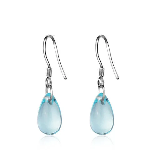 Light Blue Drop Earrings - Small Blue Teardrop Earrings - Bright Blue Tear Drop Earrings - Drop Earrings Glass Teardrop Earrings Dangle