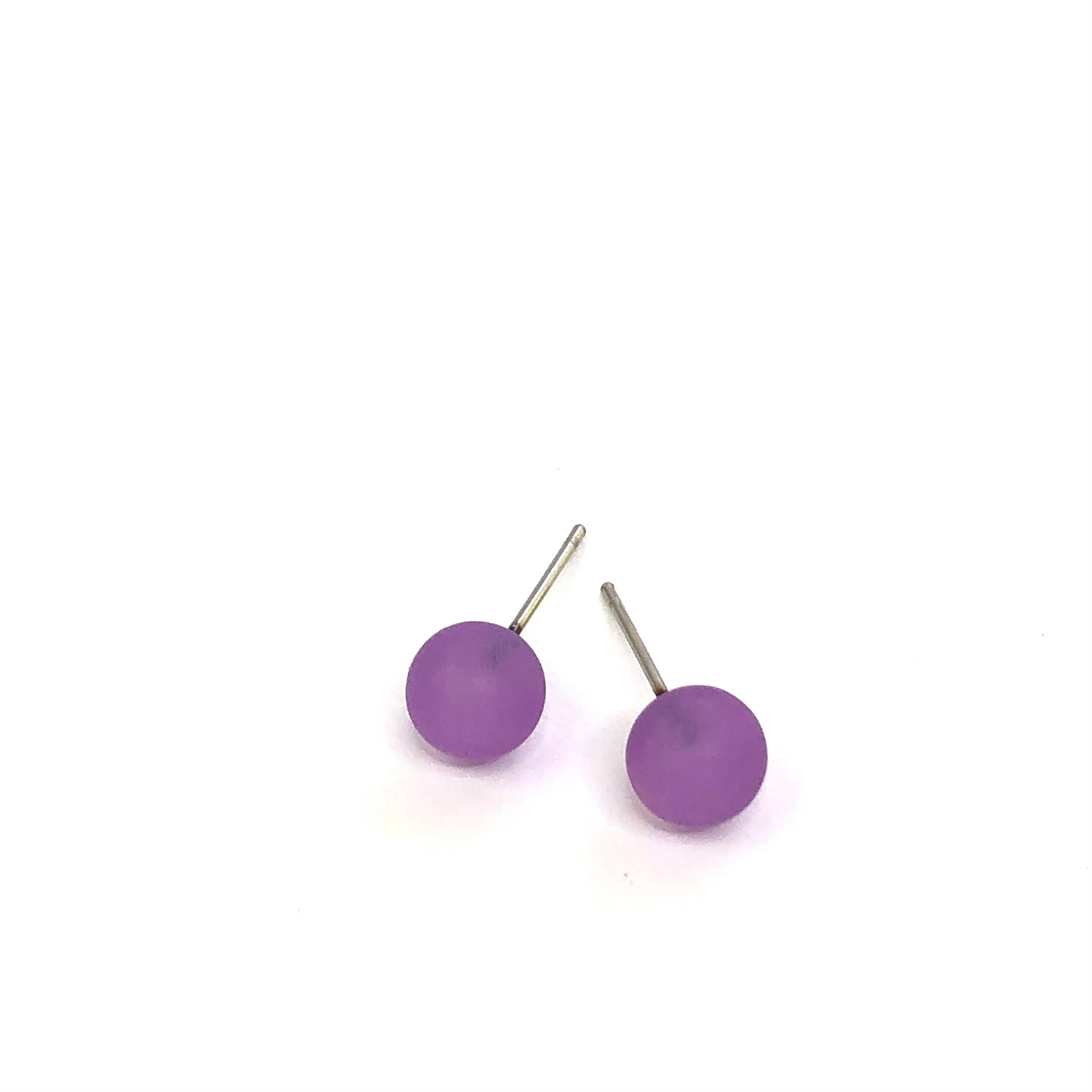 Lilac Purple Frosted Lucite Mini Ball Stud Earrings