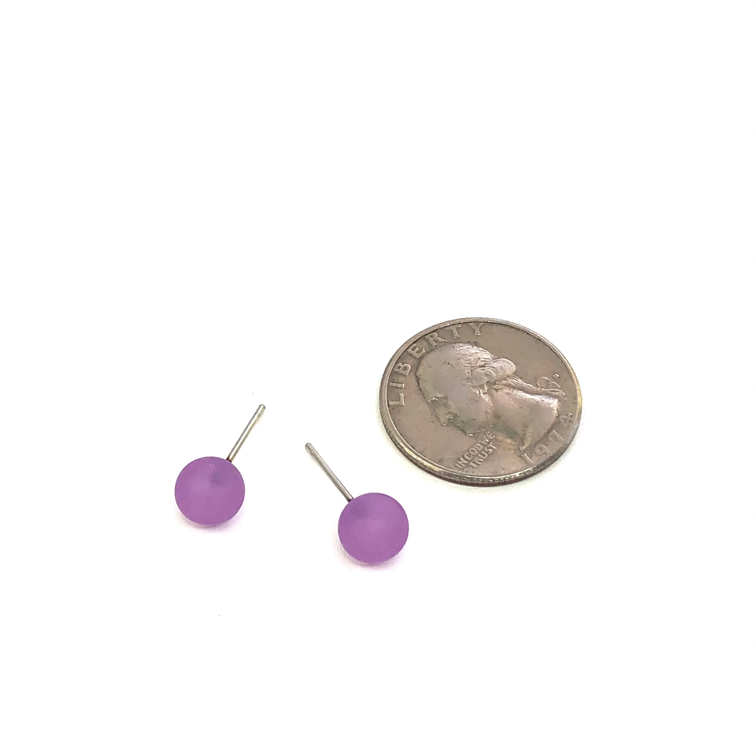 Lilac Purple Frosted Lucite Mini Ball Stud Earrings