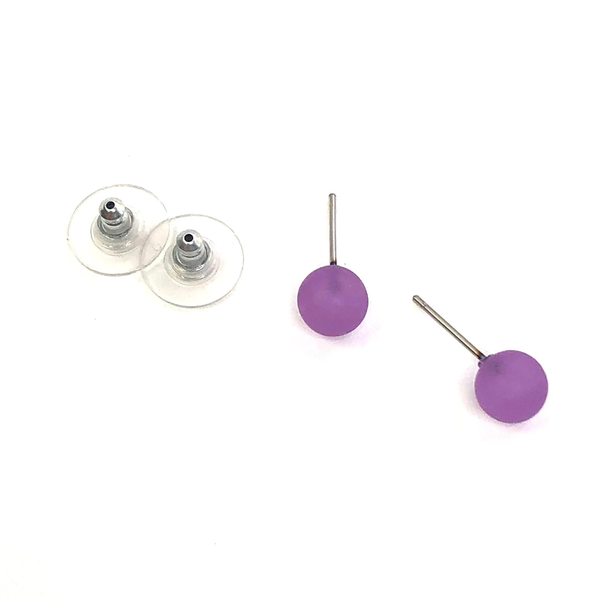 Lilac Purple Frosted Lucite Mini Ball Stud Earrings