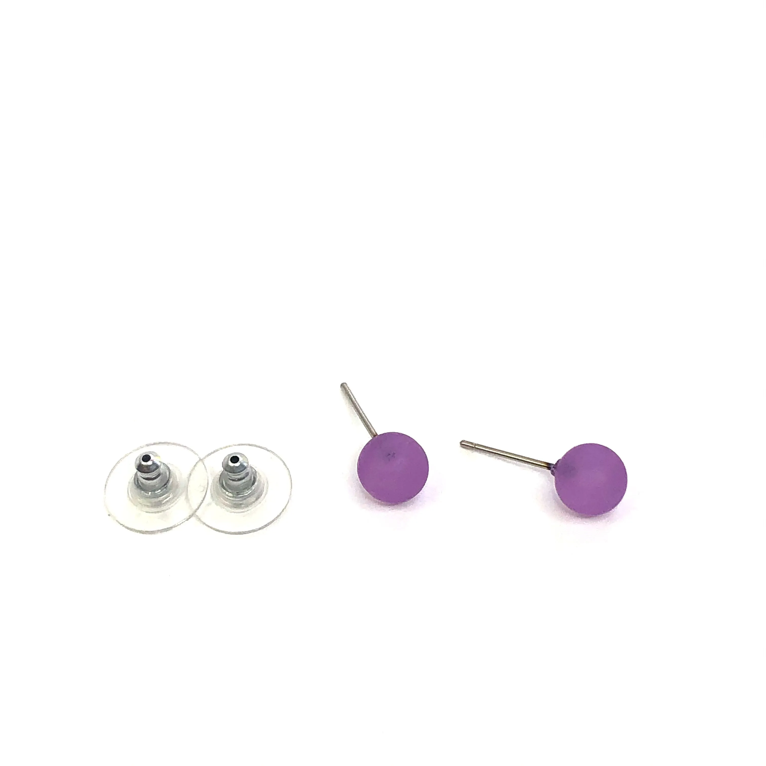 Lilac Purple Frosted Lucite Mini Ball Stud Earrings