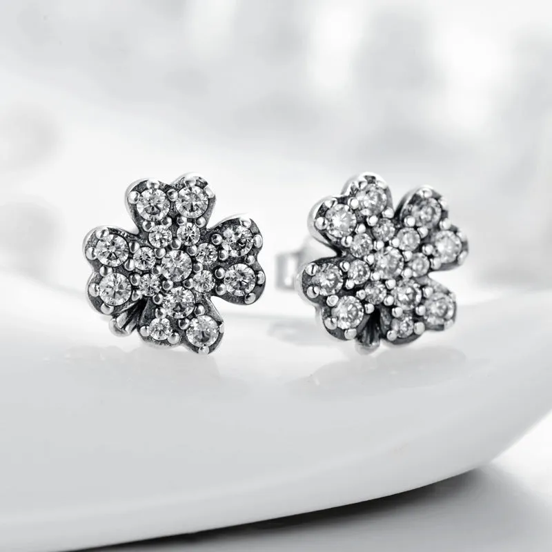 Lucky Four Leaf Clover Sterling Silver Earrings for Fashionable Women