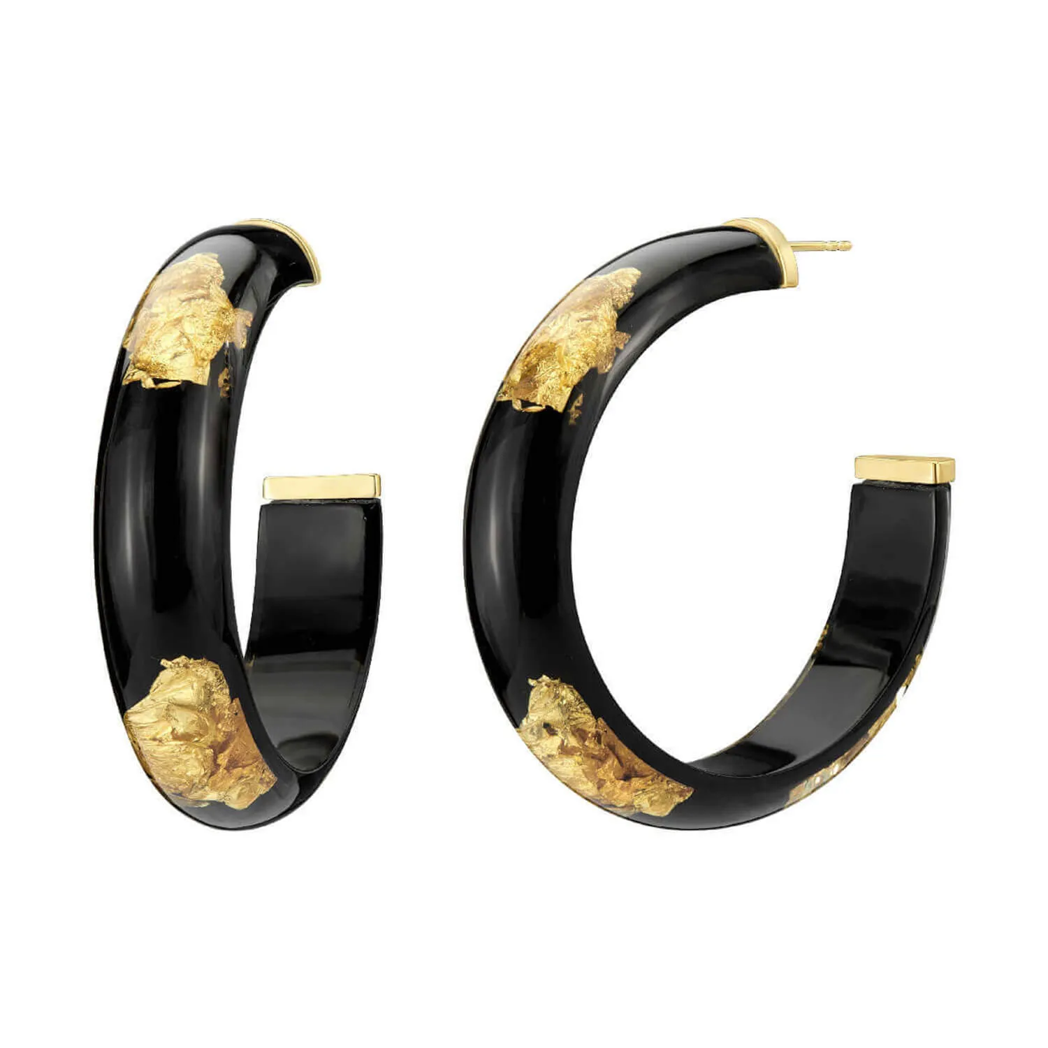 Medium Gold Leaf Lucite Hoop Earrings