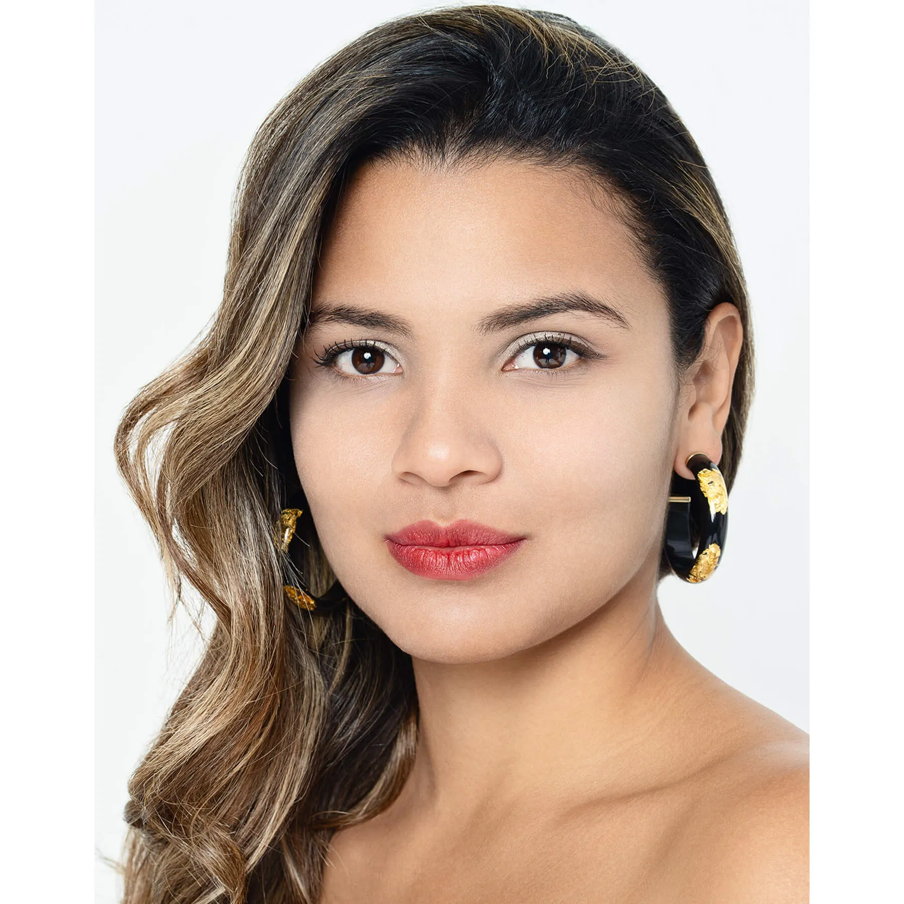 Medium Gold Leaf Lucite Hoop Earrings