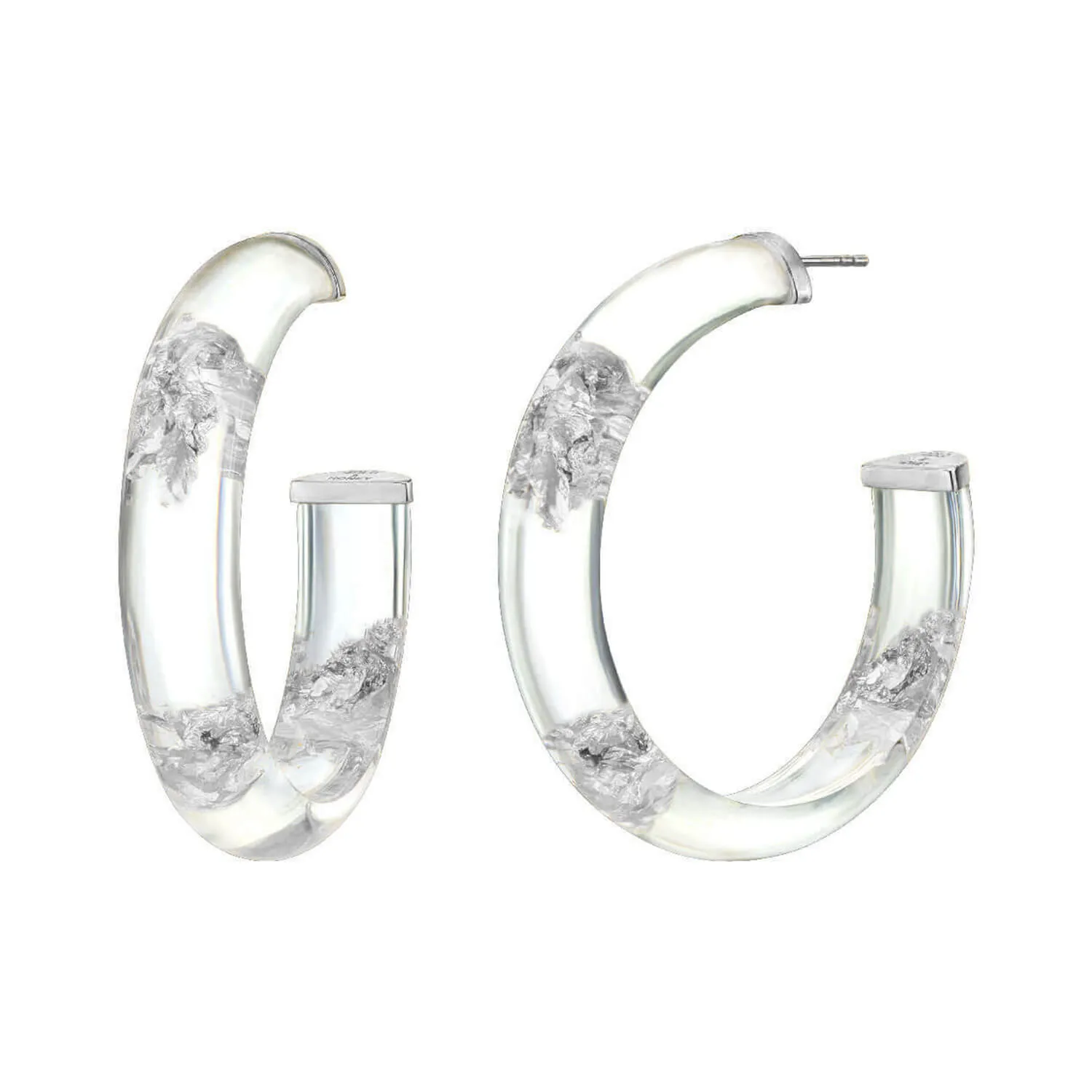 Medium Gold Leaf Lucite Hoop Earrings