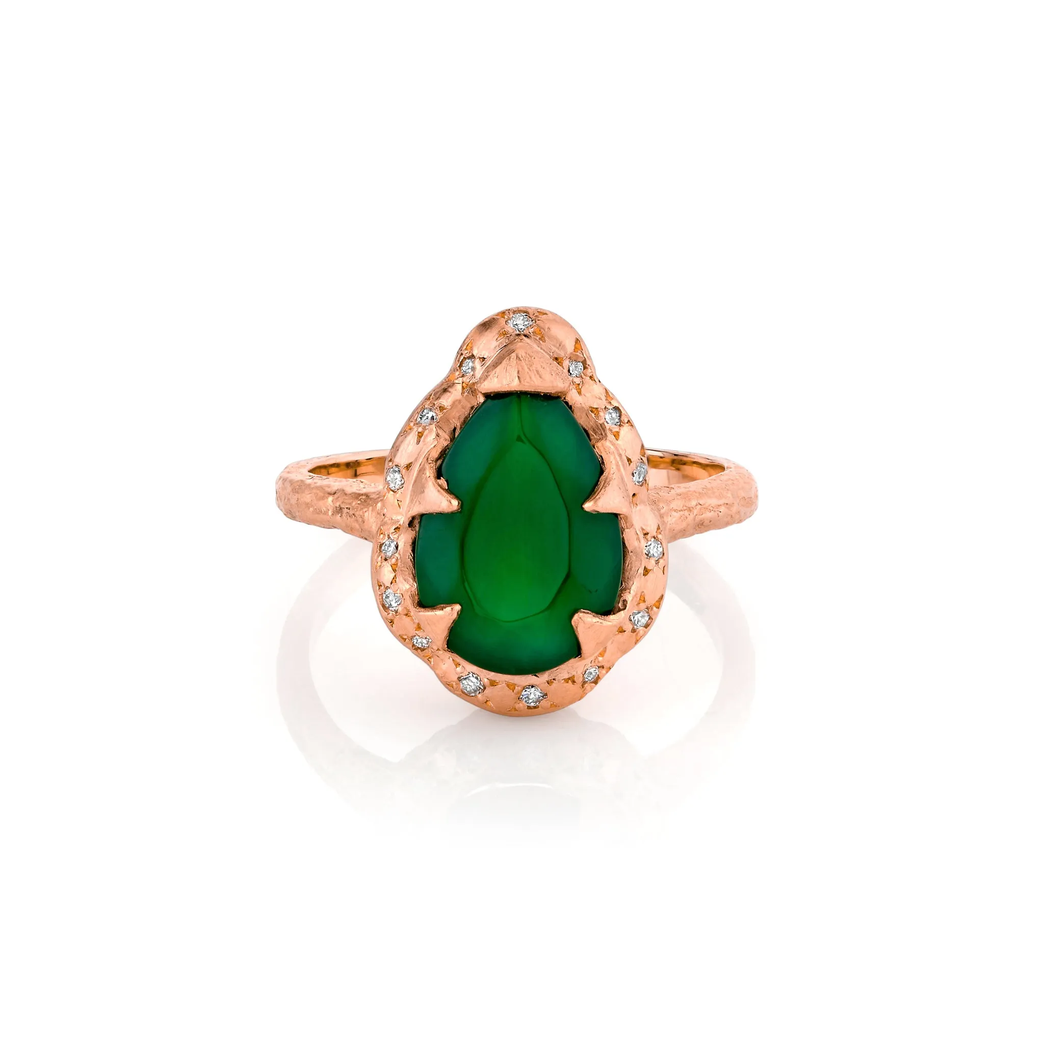 Medium Queen Water Drop Green Agate Ring with Sprinkled Diamonds