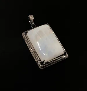 Moonstone Pendant, Gemstone Pendant, Diamond Pendant, Silver Pendant,