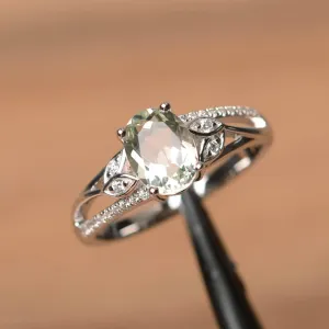 Natural Oval Cut Green Amethyst Vintage Engagement Ring - 925 Sterling Silver Ring