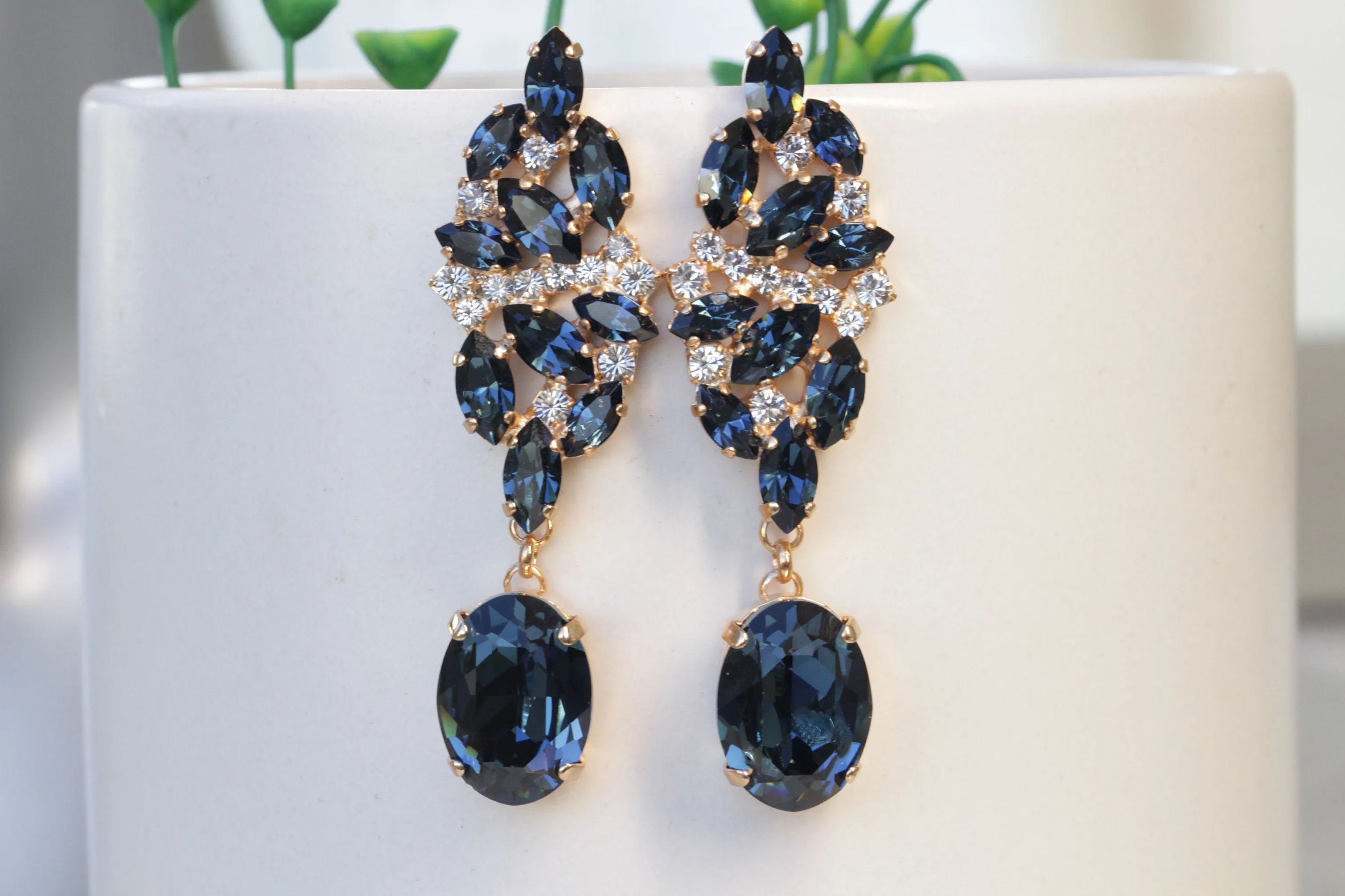 NAVY CHANDELIER EARRINGS