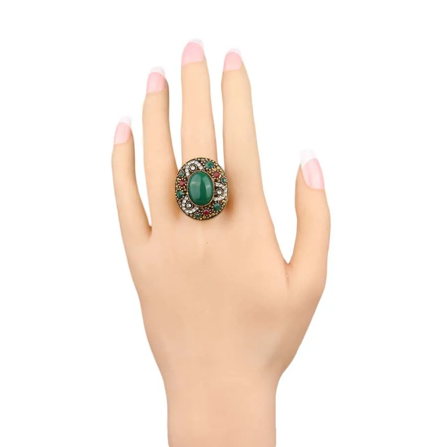 New Design Fashion Rings For Women Red Round Turquoise Tibetan Silver Alloy Wedding Rings