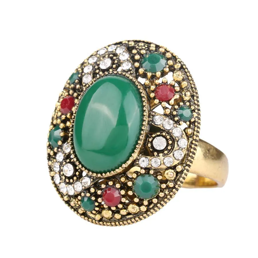 New Design Fashion Rings For Women Red Round Turquoise Tibetan Silver Alloy Wedding Rings