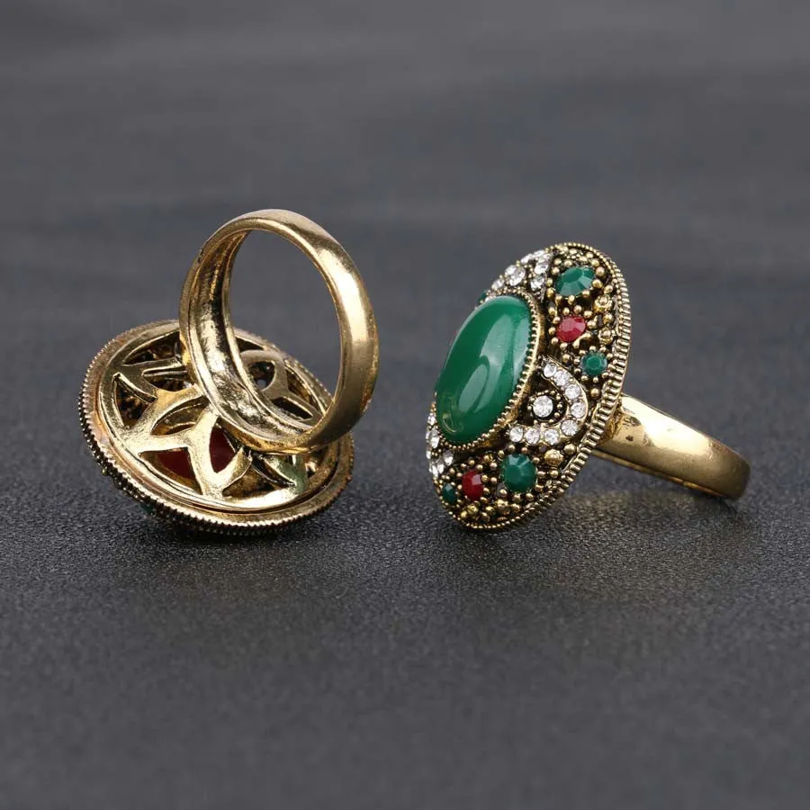 New Design Fashion Rings For Women Red Round Turquoise Tibetan Silver Alloy Wedding Rings