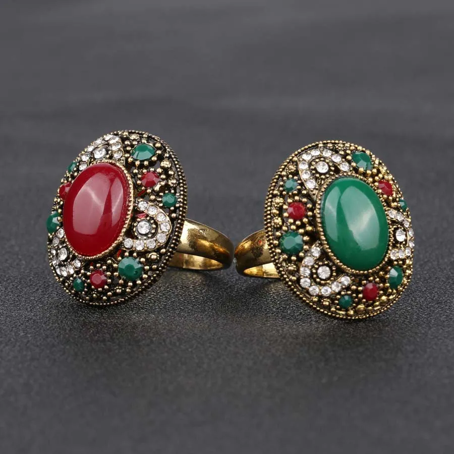 New Design Fashion Rings For Women Red Round Turquoise Tibetan Silver Alloy Wedding Rings