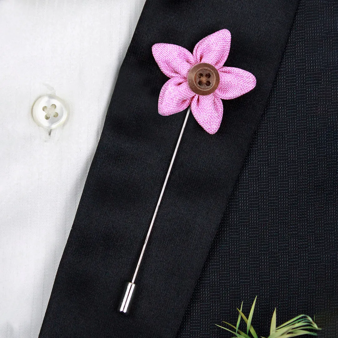 Peluche Brown Button Flower Pink Brooch Lapel Pin