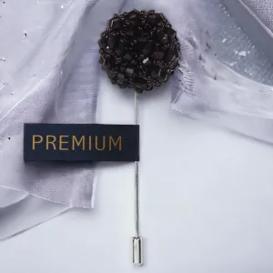 Peluche Crystal Flower Black Brooch Lapel Pin