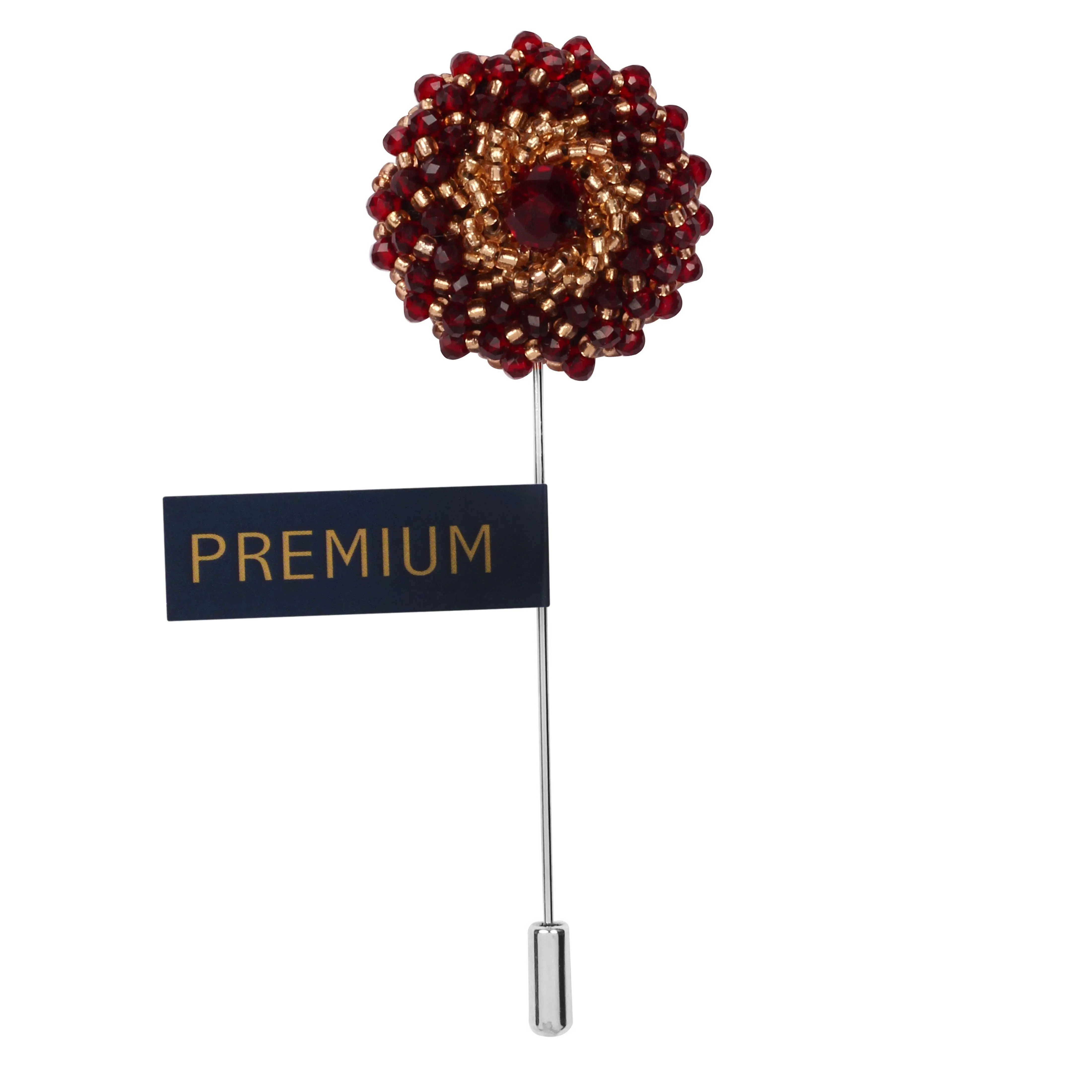 Peluche Crystal Spiral Flower Maroon, Golden Brooch Lapel Pin