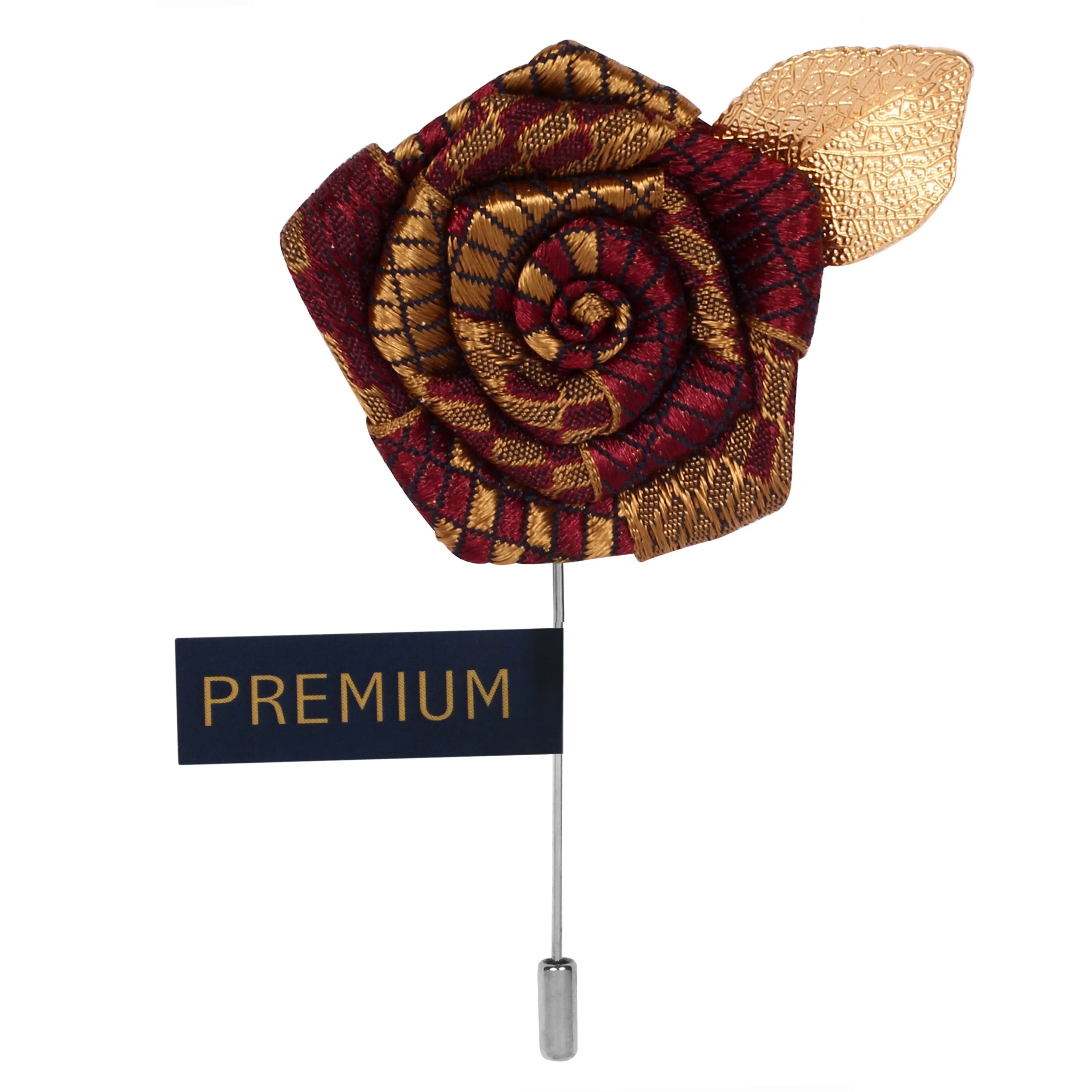 Peluche Floral Pentagon Maroon, Golden Brooch Lapel Pin