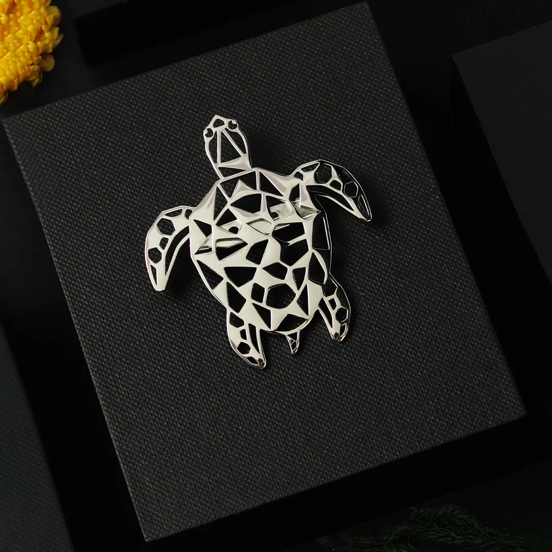 Peluche Turtle Tranquility Silver Stainless Steel Lapel Pin for Men