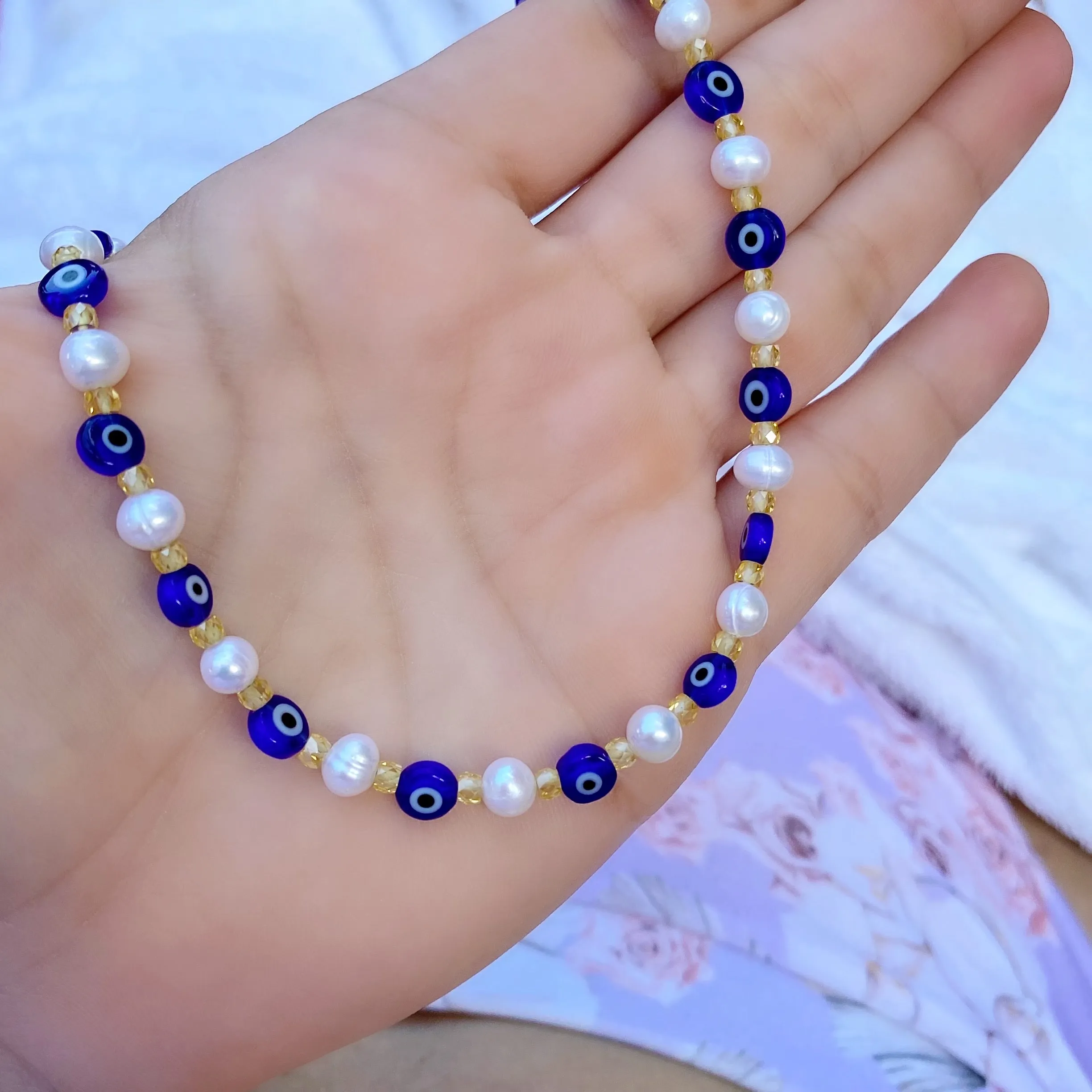 Phuket Eyes and Pearls Beaded Choker