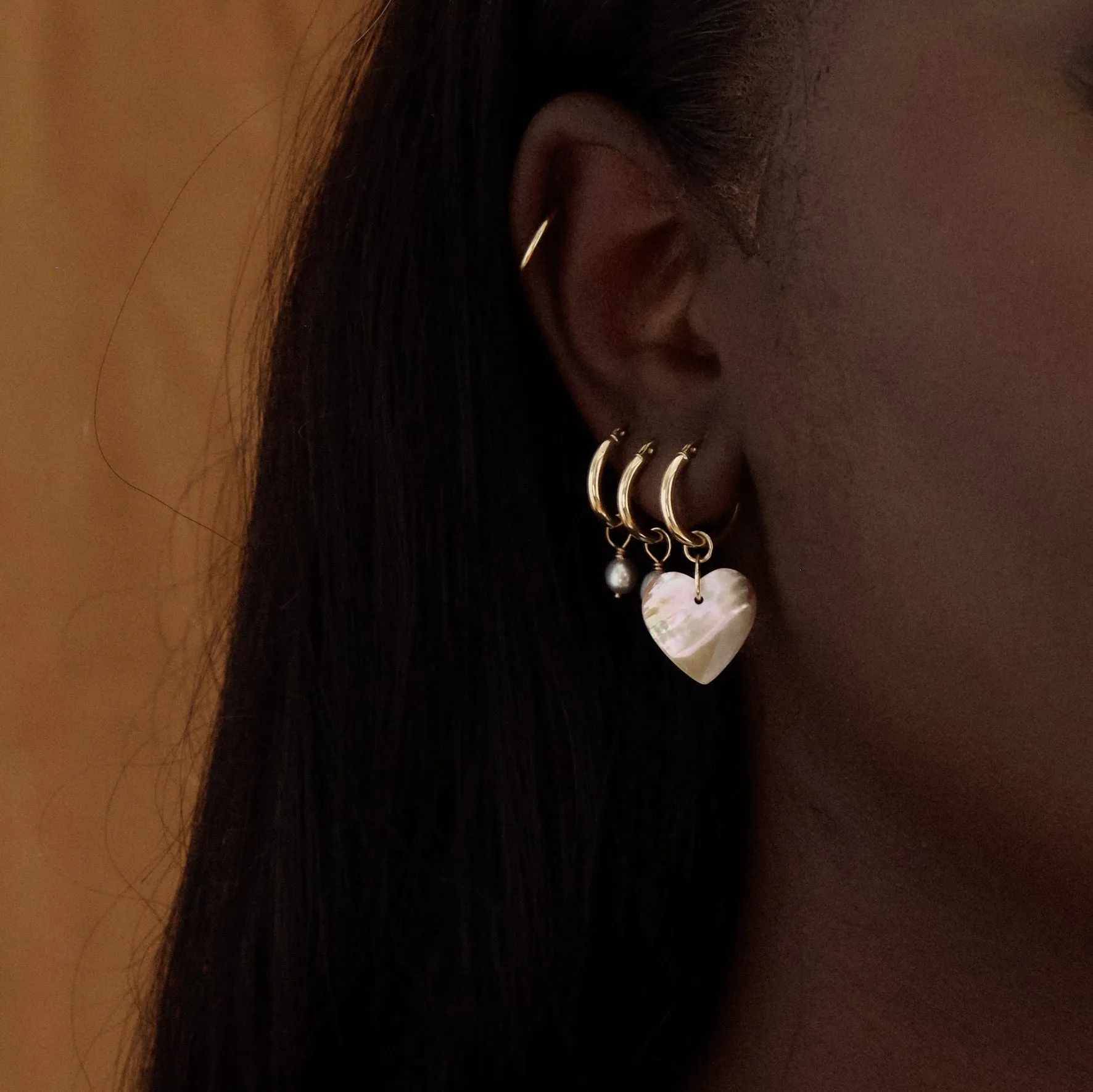 Pom-pom Pendants for Hoops in Gold with Freshwater Grey Pearls