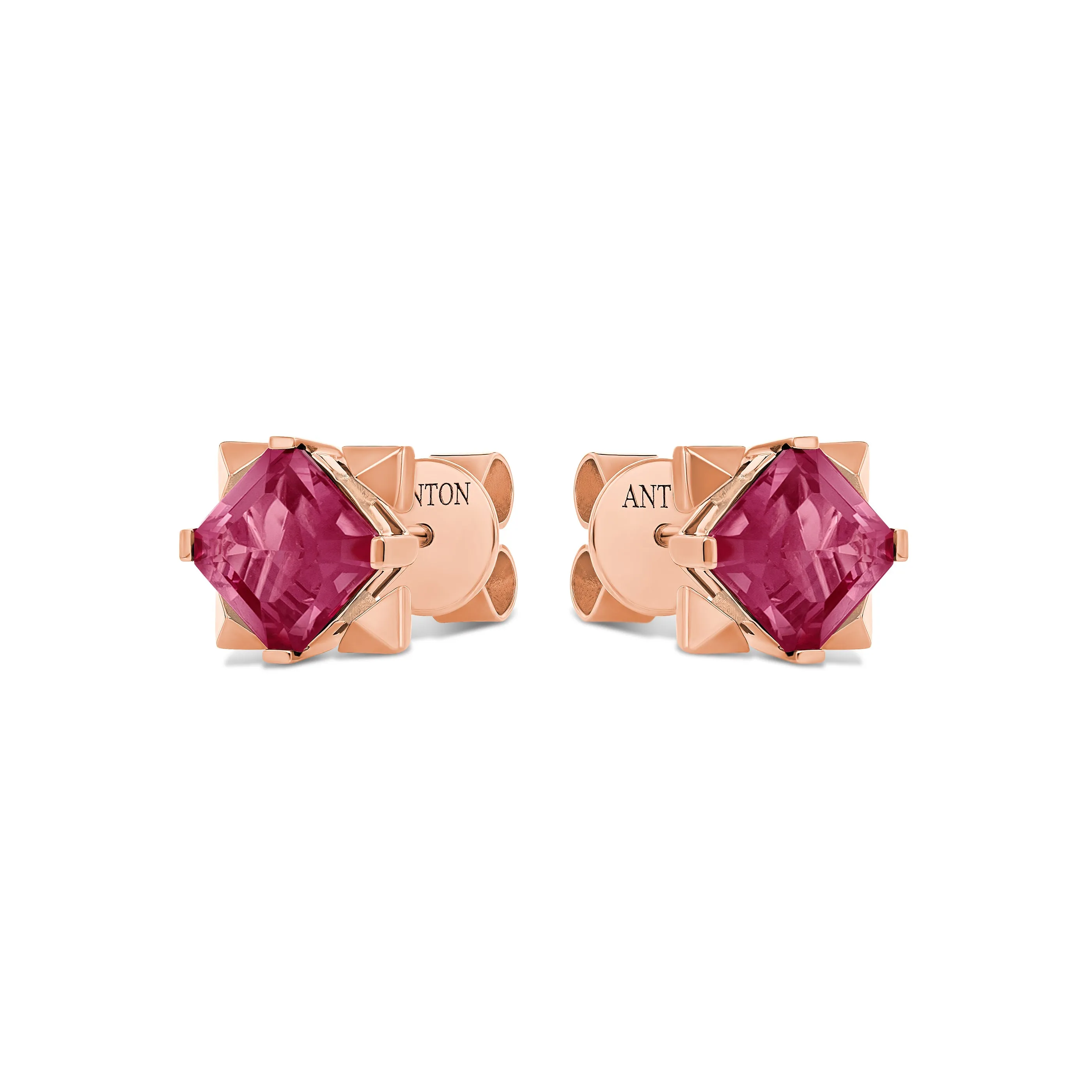 R.08® Vivant Pink Rhodolite Coloured Gemstone Studs Small | Rose Gold