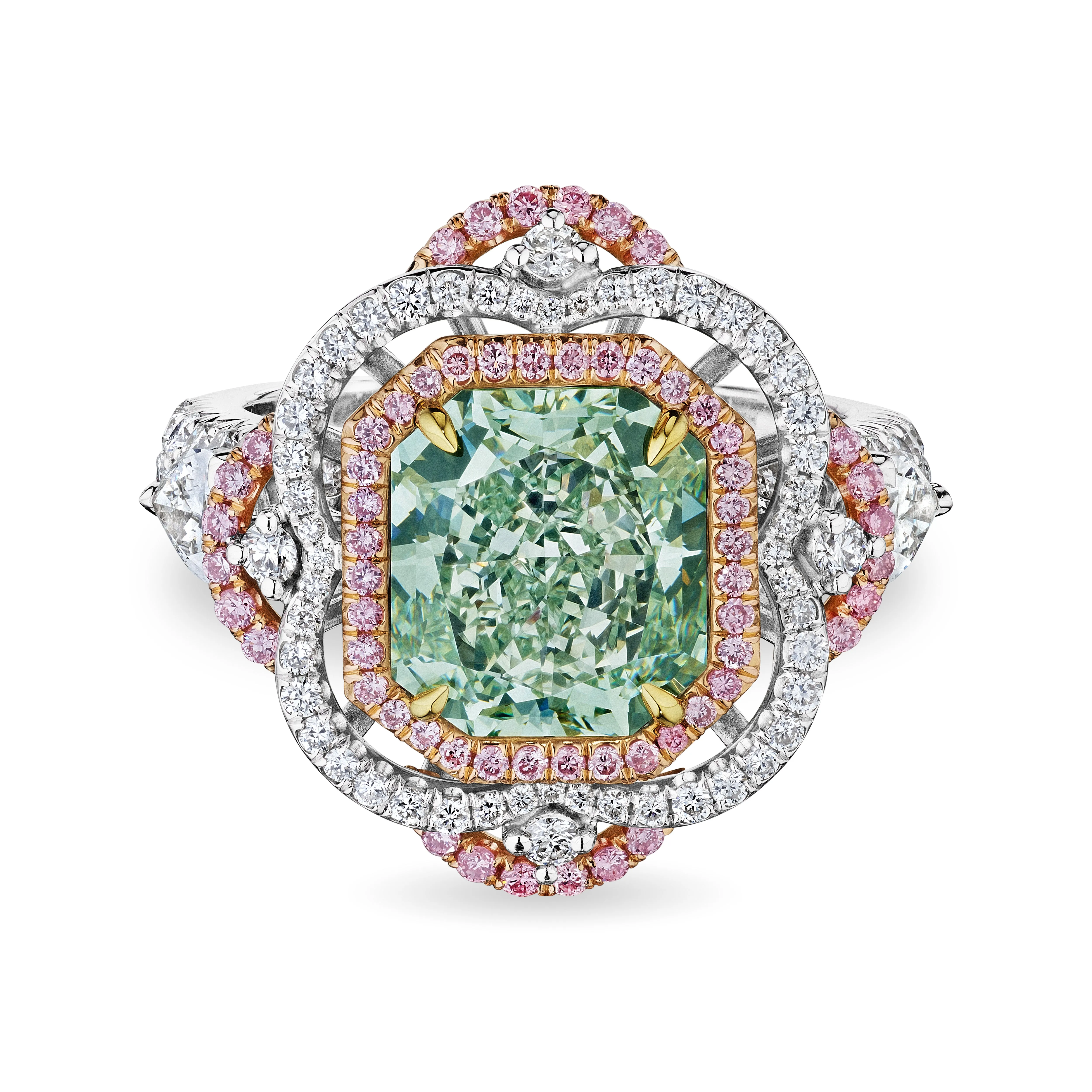 Radiant Shape Cut Fancy Green Diamond Ring,  3 CT